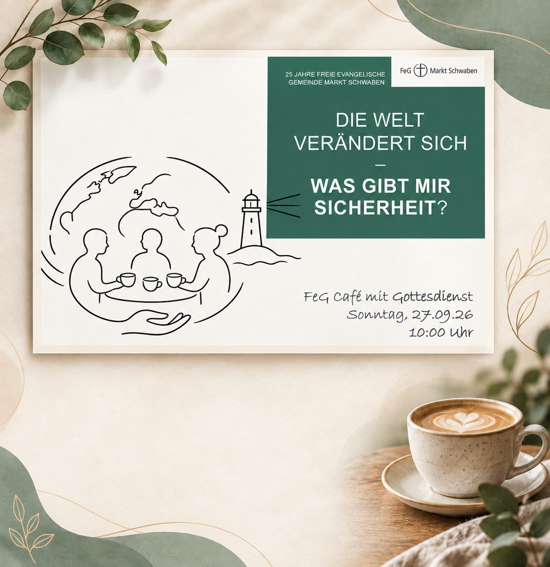 Einladungszettel zum FeG Café mit anschließendem Gottesdienst