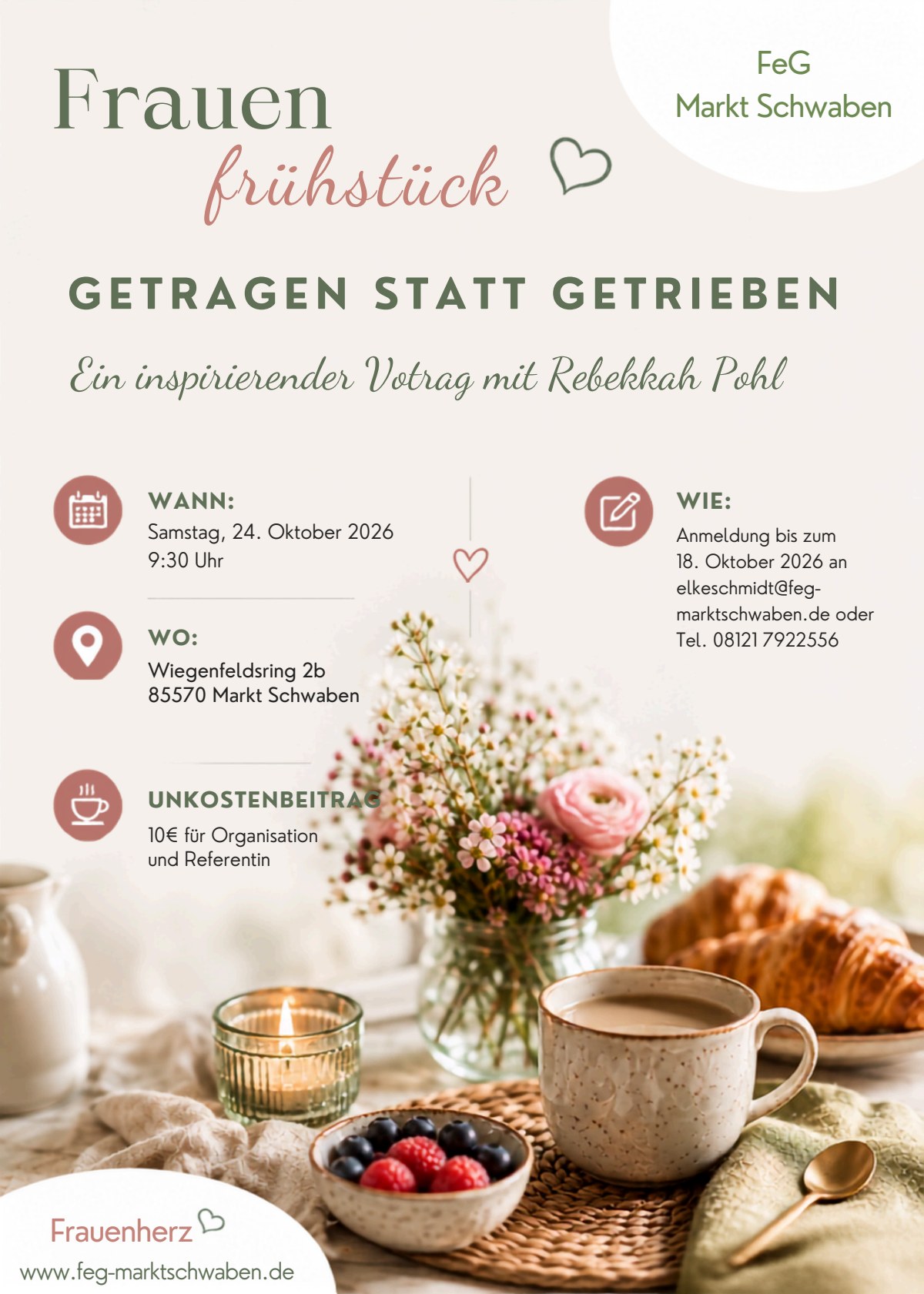 Einladung zum Frauenfrühstück am 24. Oktober 2026 – Getragen statt getrieben, Vortrag mit Rebekkah Pohl