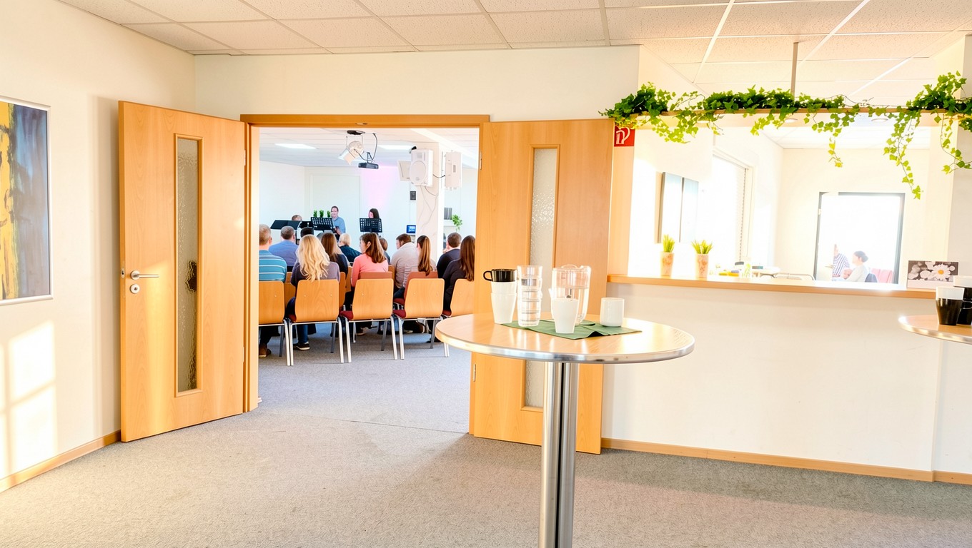 Blick durchs Foyer in den Gottesdienstraum
